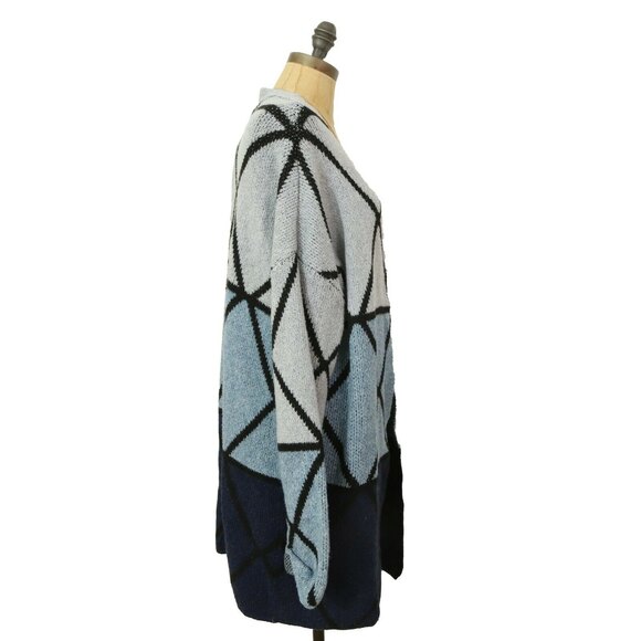 Joseph A Open Long Cardigan Sweater Top XS Ombre Grid Blue Multi NEW Tag $88 B78 - Picture 4 of 6